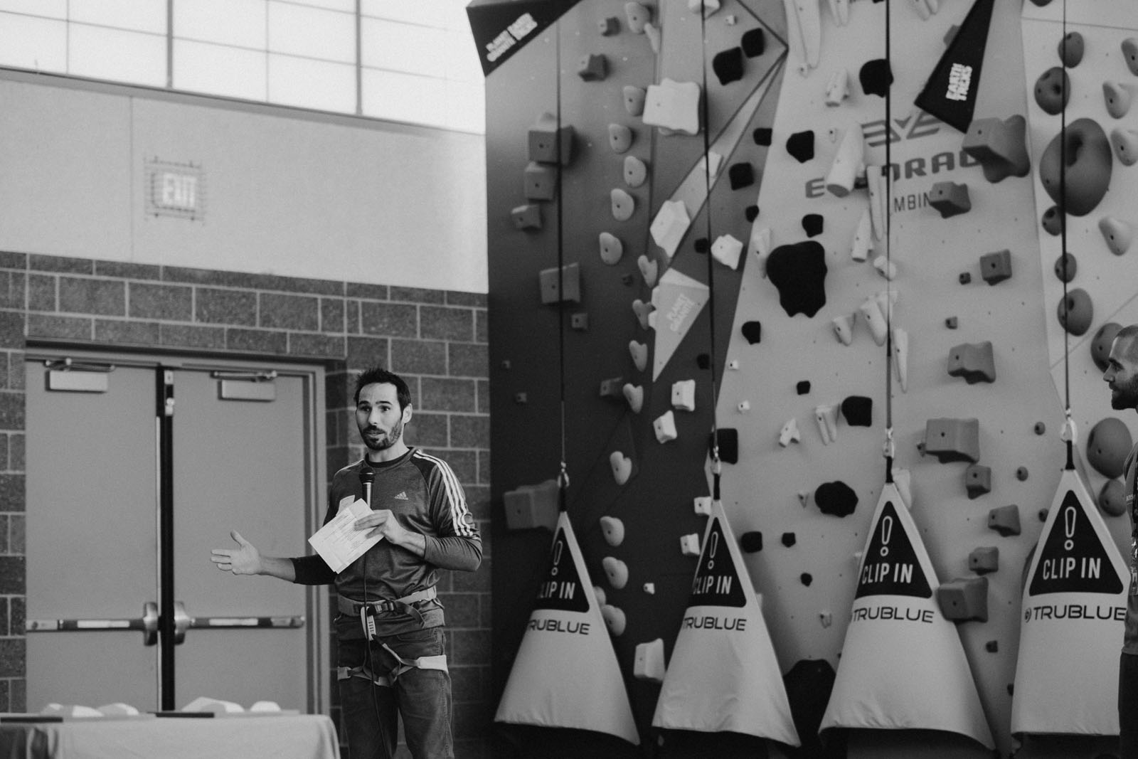 Climber and 1Climb cofounder Kevin Jorgeson stands in front of the new 1Climb wall in Denver